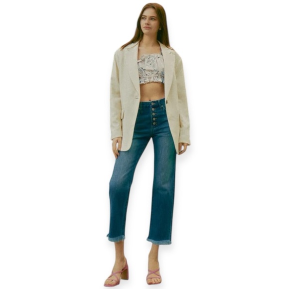 NWT KanCan Taurus High Rise Straight Leg Raw Hem Ankle Jeans Blue size 26 - Picture 2 of 16